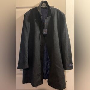 Hart Schaffner Marx Plaid Wool Blend Leather Trim Top Coat in Charcoal - 46R NWT